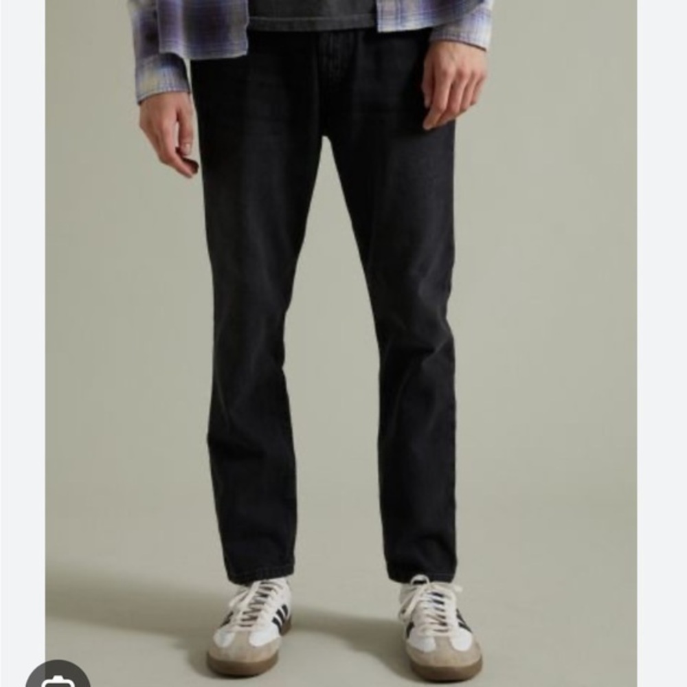 BDG Dad Slim Fit Black Jeans Black Distressed Fabric Fray on Left Leg
